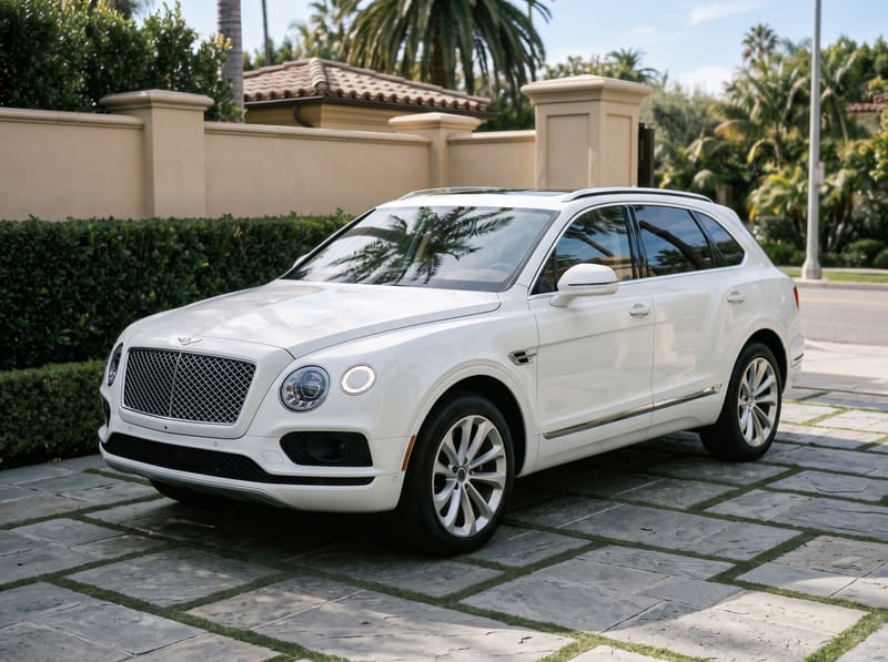 Car detailing cost in Los Angeles: a white Bentley Bentayga, clean and glossy after detailing