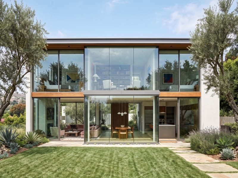 House window tint: a modern Beverly Hills house with clear floor-to-ceiling windows
